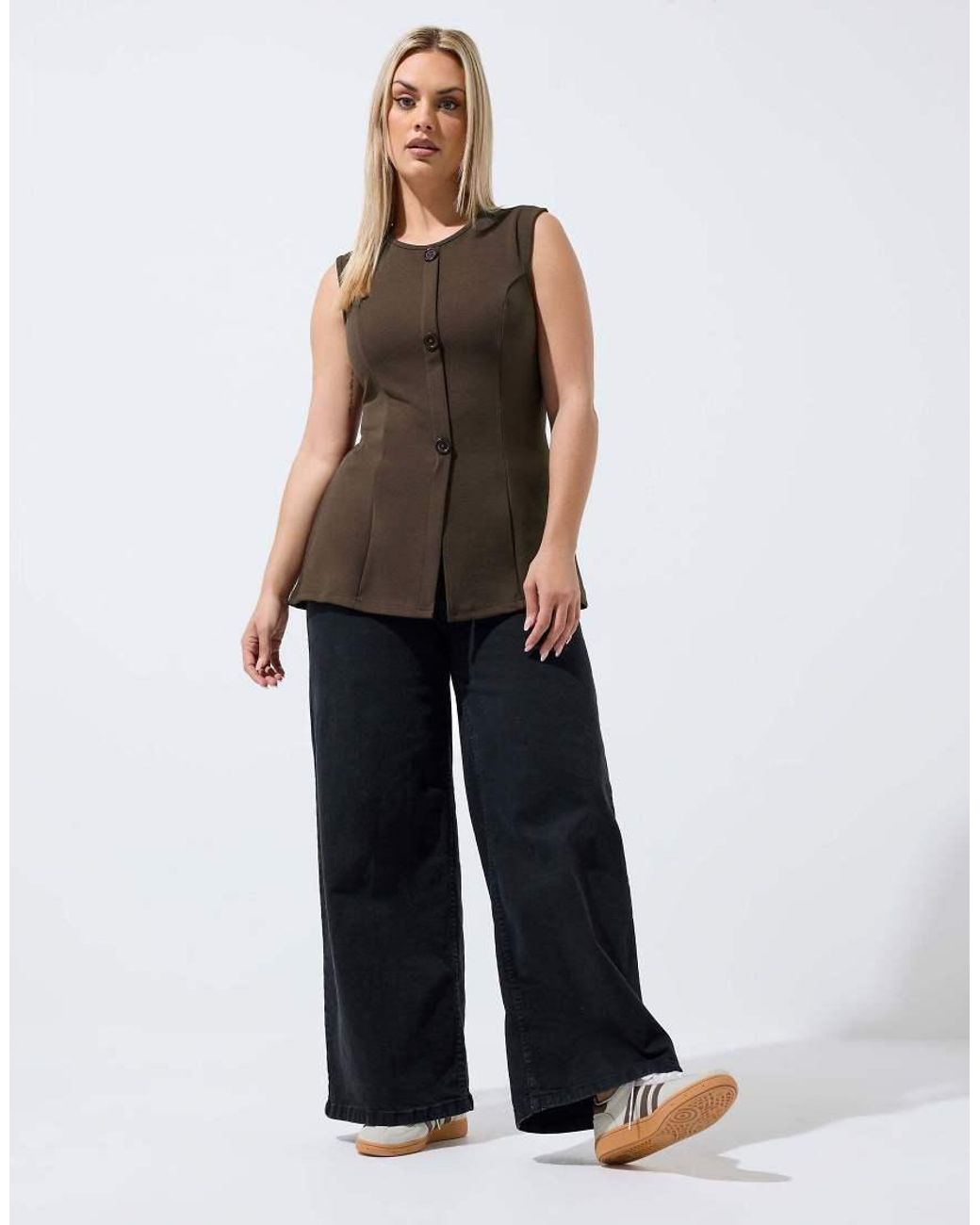 Yours Clothing Brown Seam Detail Waistcoat