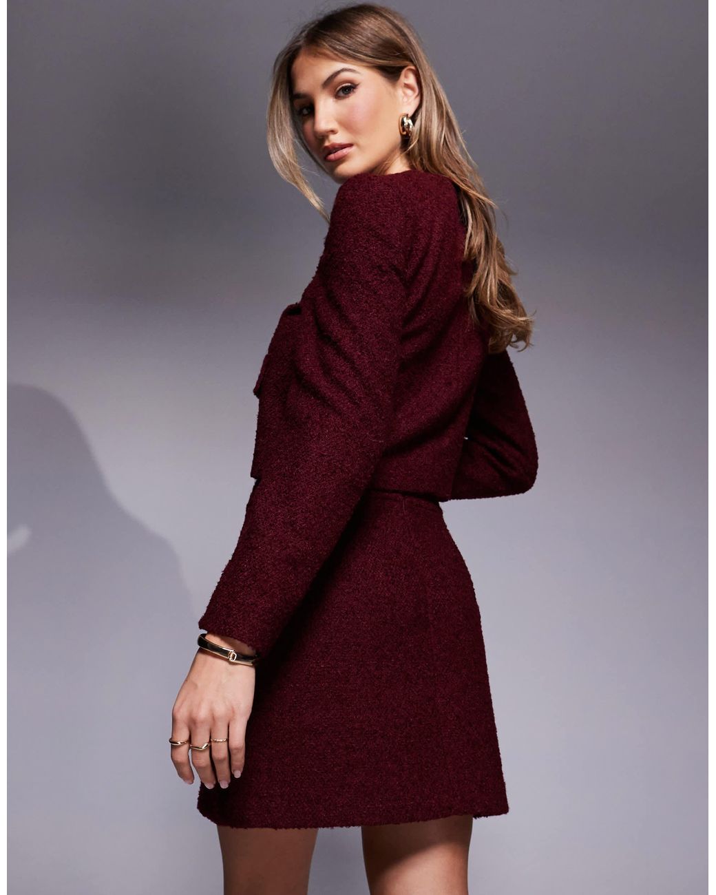 Mini-jupe d'ensemble en maille bouclée - bordeaux River Island en coloris Purple