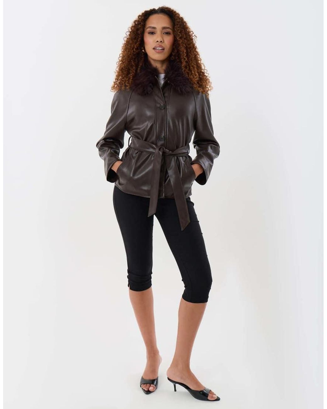 Threadbare Brown Faux Fur Collar Shacket