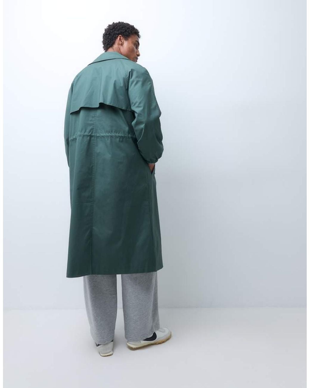 Reclaimed Vintage Blue Unisex Oversized Trench Coat With Cinched Detail