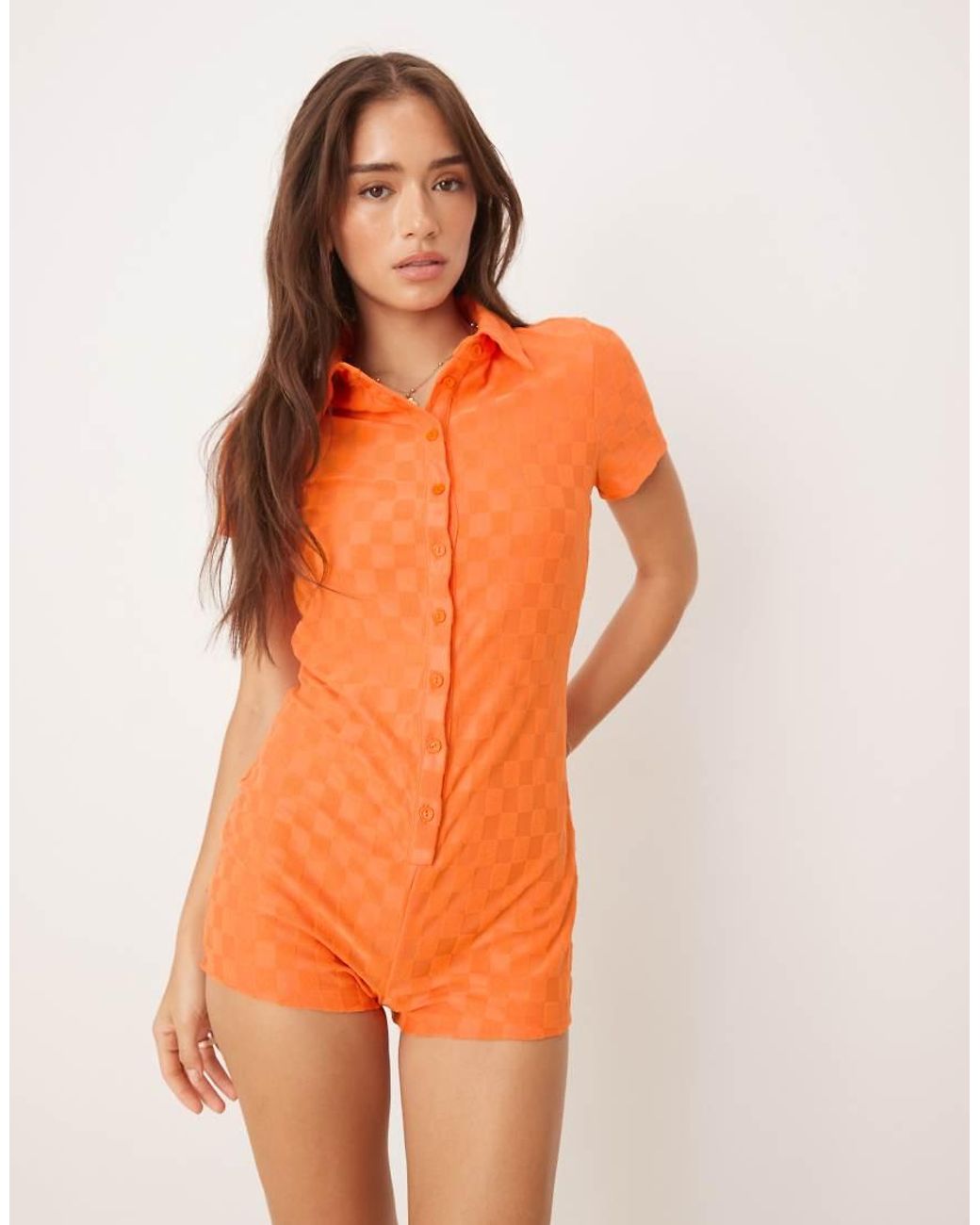 Glamorous Orange Button Through Romper