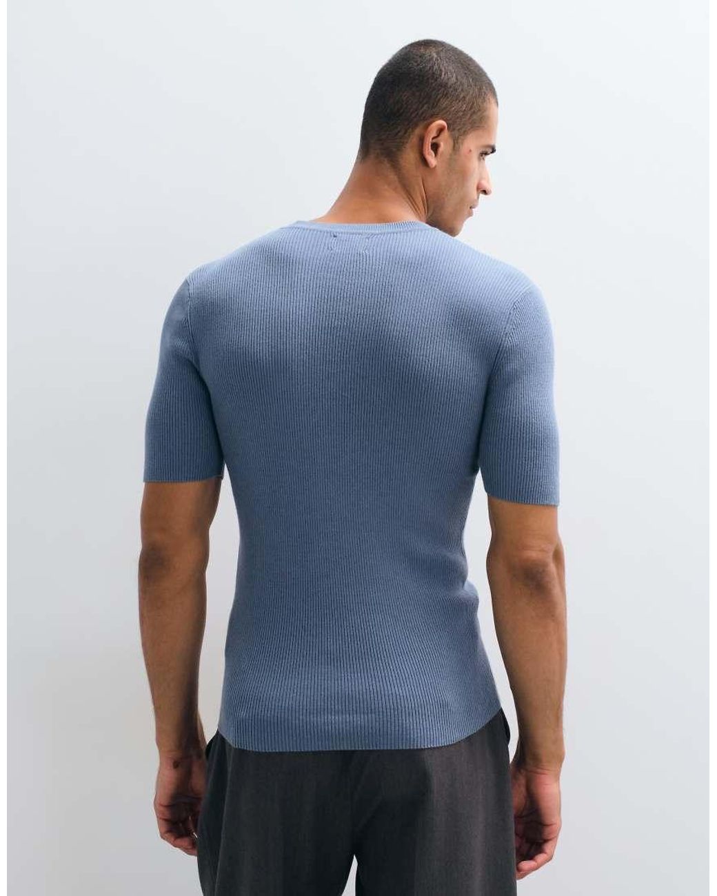 ASOS Blue Essential Muscle-fit Fine-rib Knit Crew-neck T-shirt for men