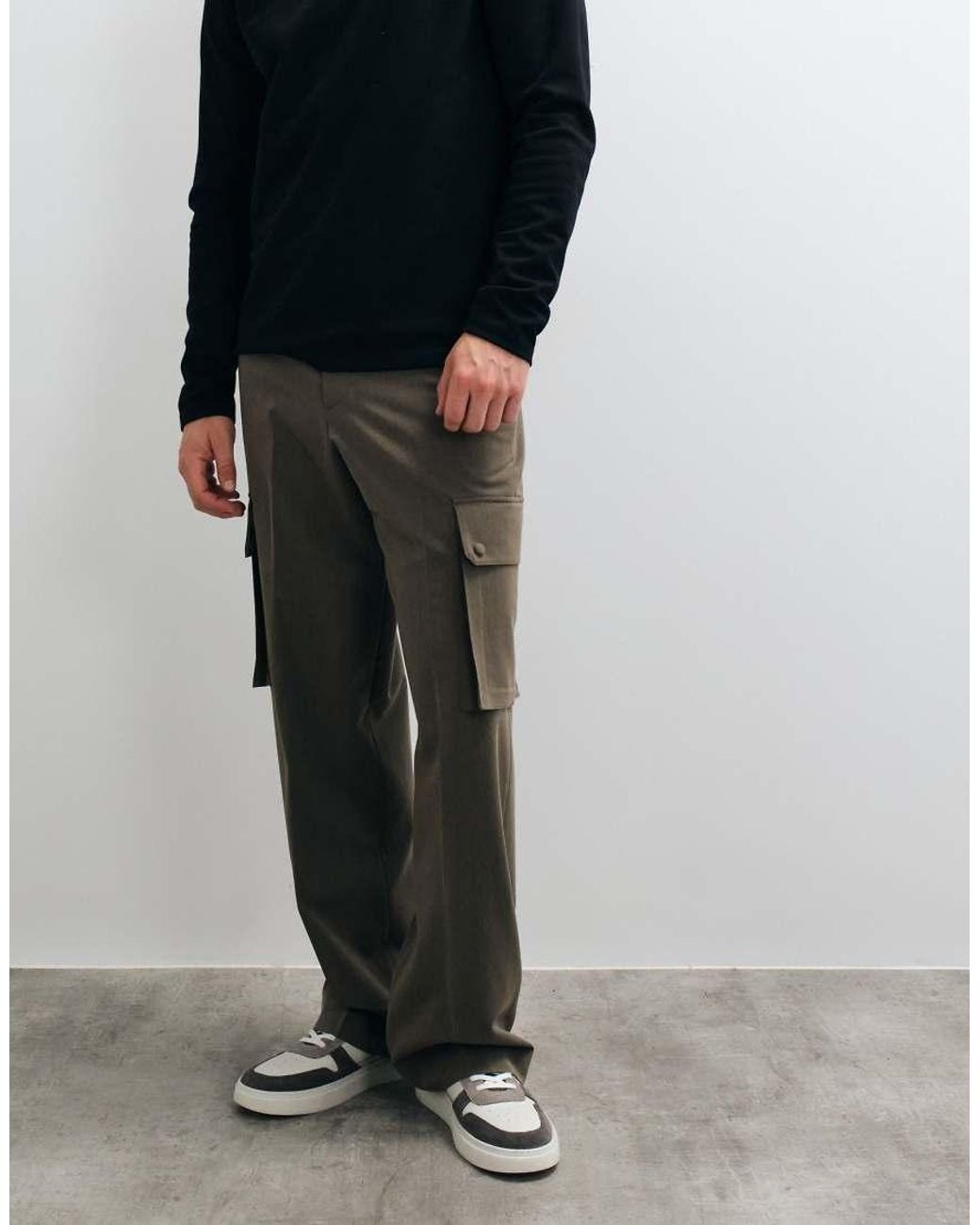 ASOS Black Tailored Stretch Wide Leg Cargo Trousers for men