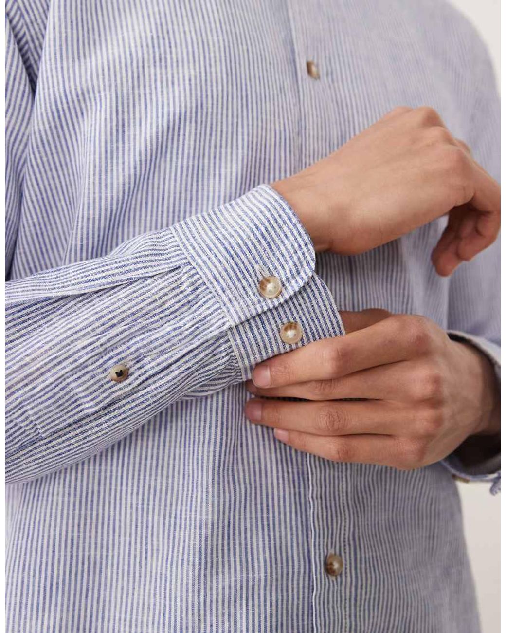 Jack & Jones Blue Linen Blend Long Sleeve Shirt for men