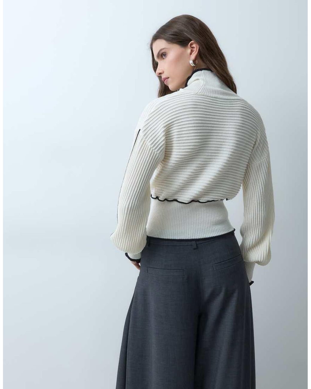 ASOS Gray Knitted Contrast Edge Ribbed Jumper