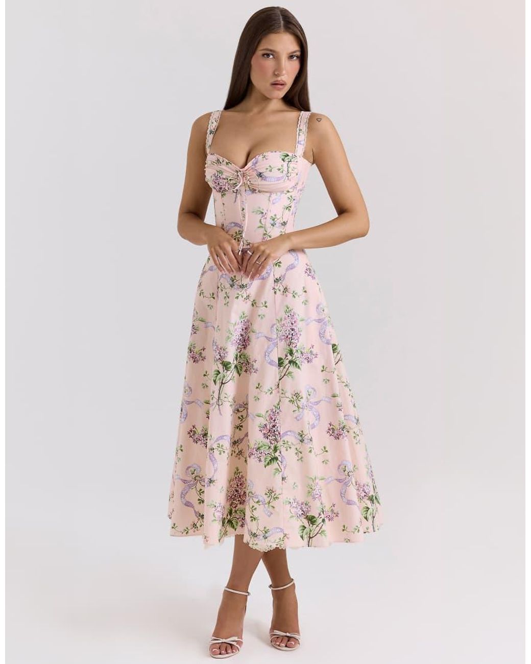 House Of Cb Pink Rosalee Corset Midi Dress