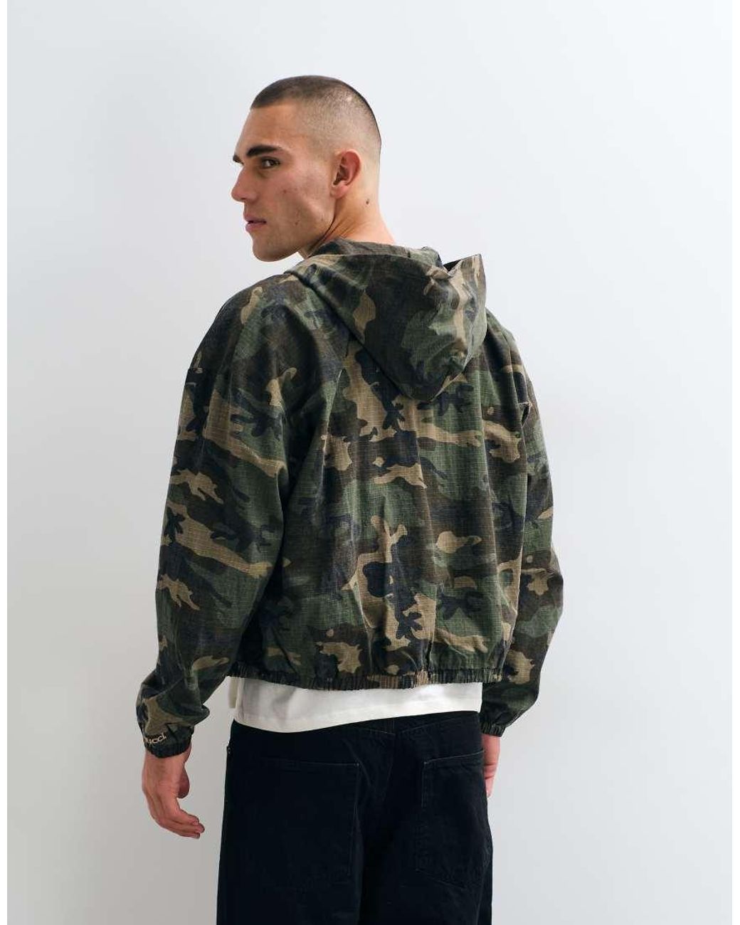 CERNUCCI Green Camo Ripstop Zip Through Hooded Jacket for men
