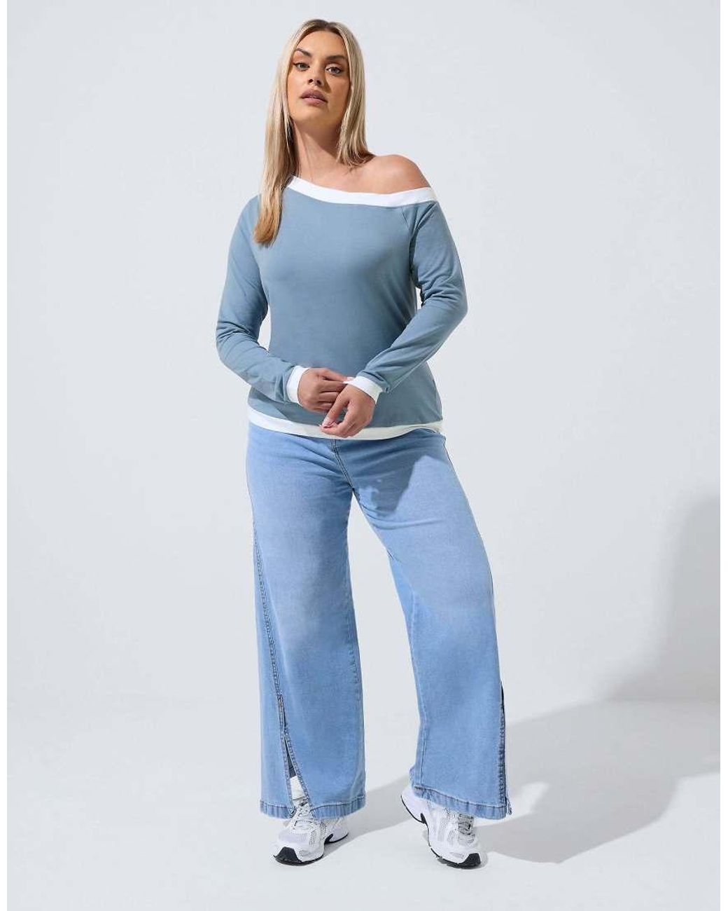 Yours Clothing Blue Contrast Off Shoulder Top