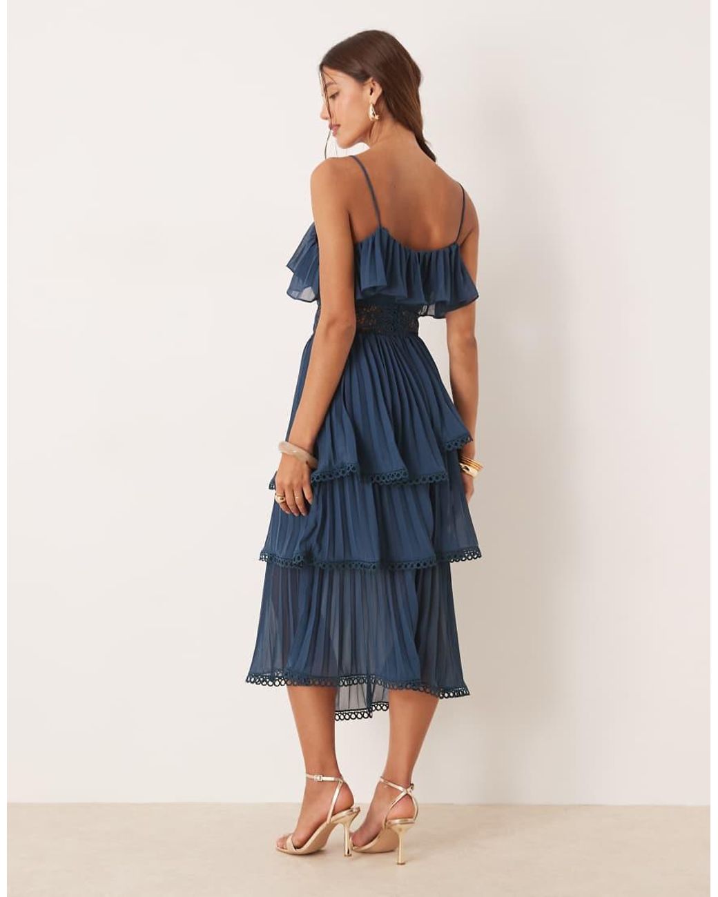 True Decadence Blue Asymmetric Tiered Skirt Midi Dress