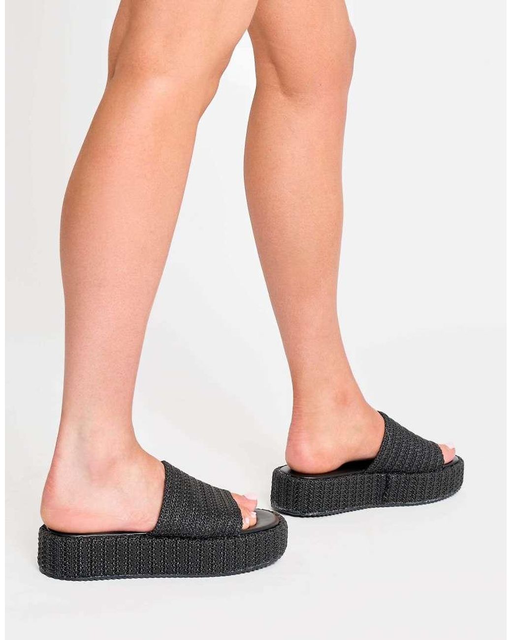 Public Desire Black Sangria Woven Flatform Sandals
