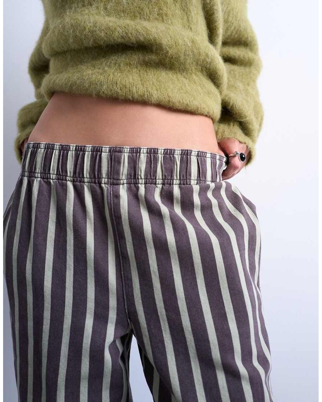 TOPSHOP White Wide Stripe Pull On Straight Leg Trouser