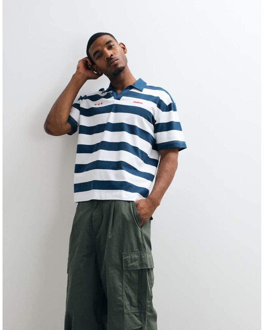 Hollister White Oversized Short Sleeve Polo for men