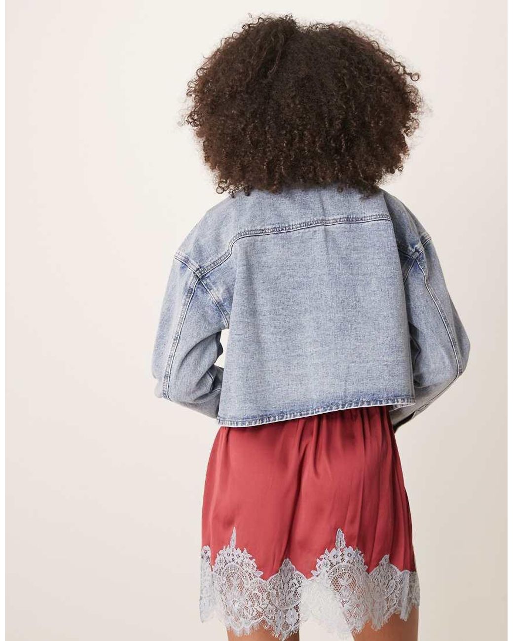 Jdy Blue Lightweight Cropped Denim Jacket With Studs