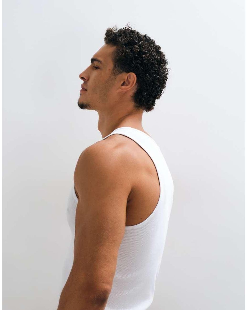 Collusion White Rib Racer Singlet for men