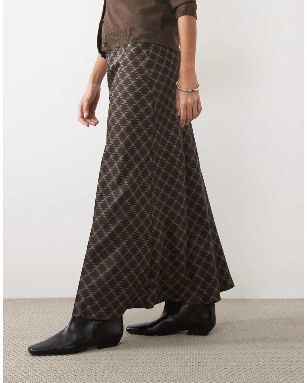 Vila Brown Satin Maxi Skirt
