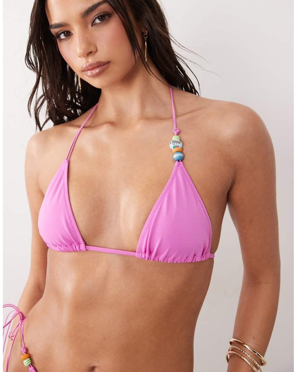 ASOS Purple Chelsea Charm Triangle Bikini Top With Beads