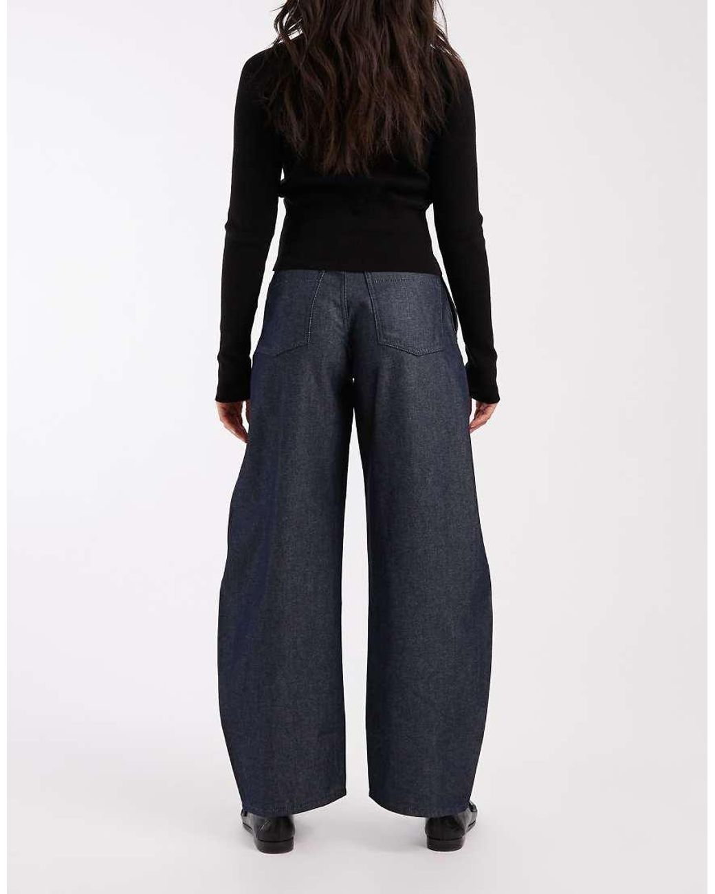 ASOS Blue High Rise Barrel Jean With Seam Detailing