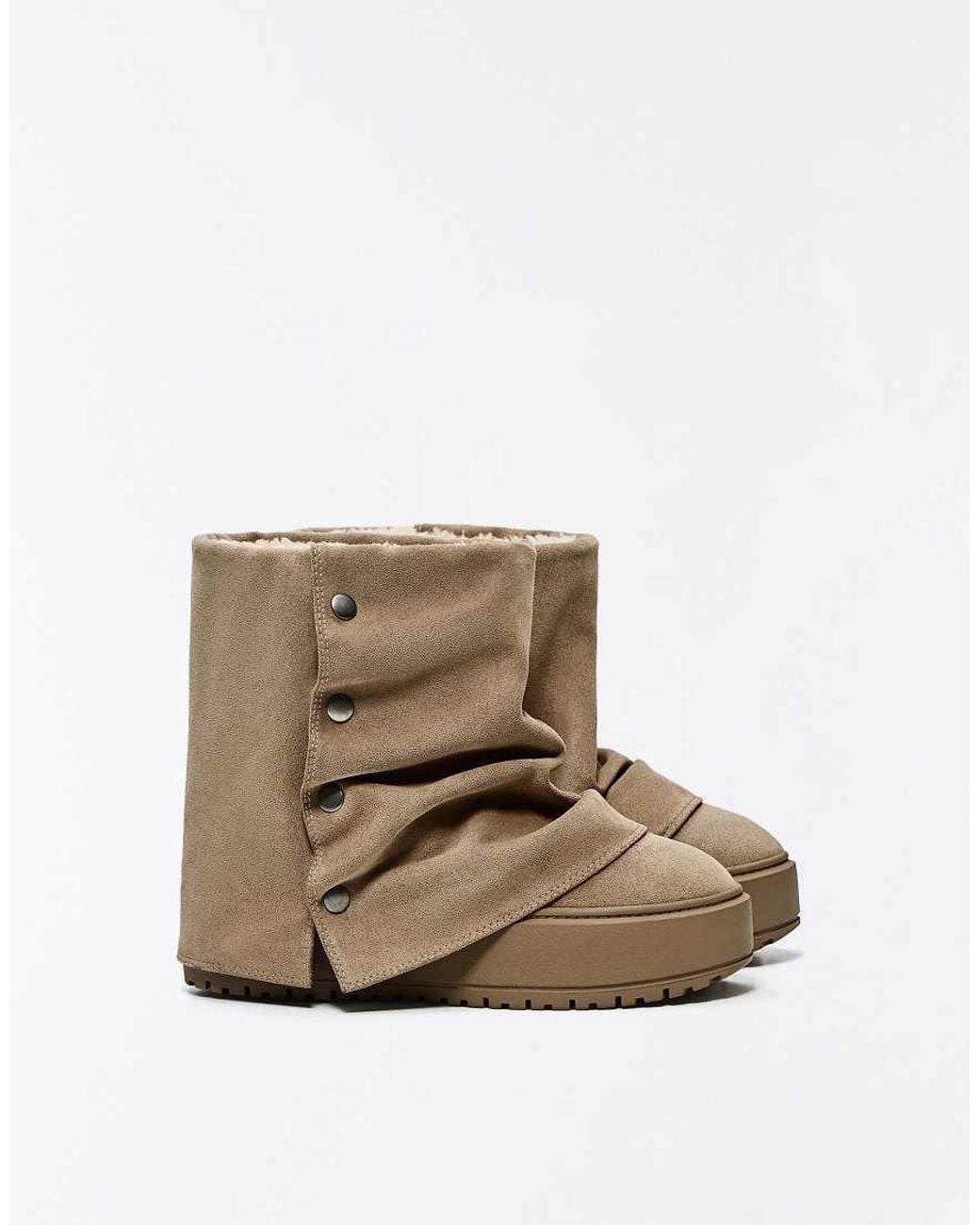 Bershka Natural Fur-lined Trouser Ankle Boots