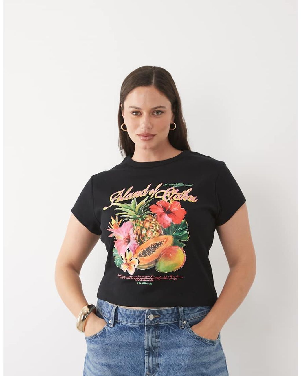 ASOS Black Asos Design Curve Baby Tee With Oahu Exotic Fruit Graphic