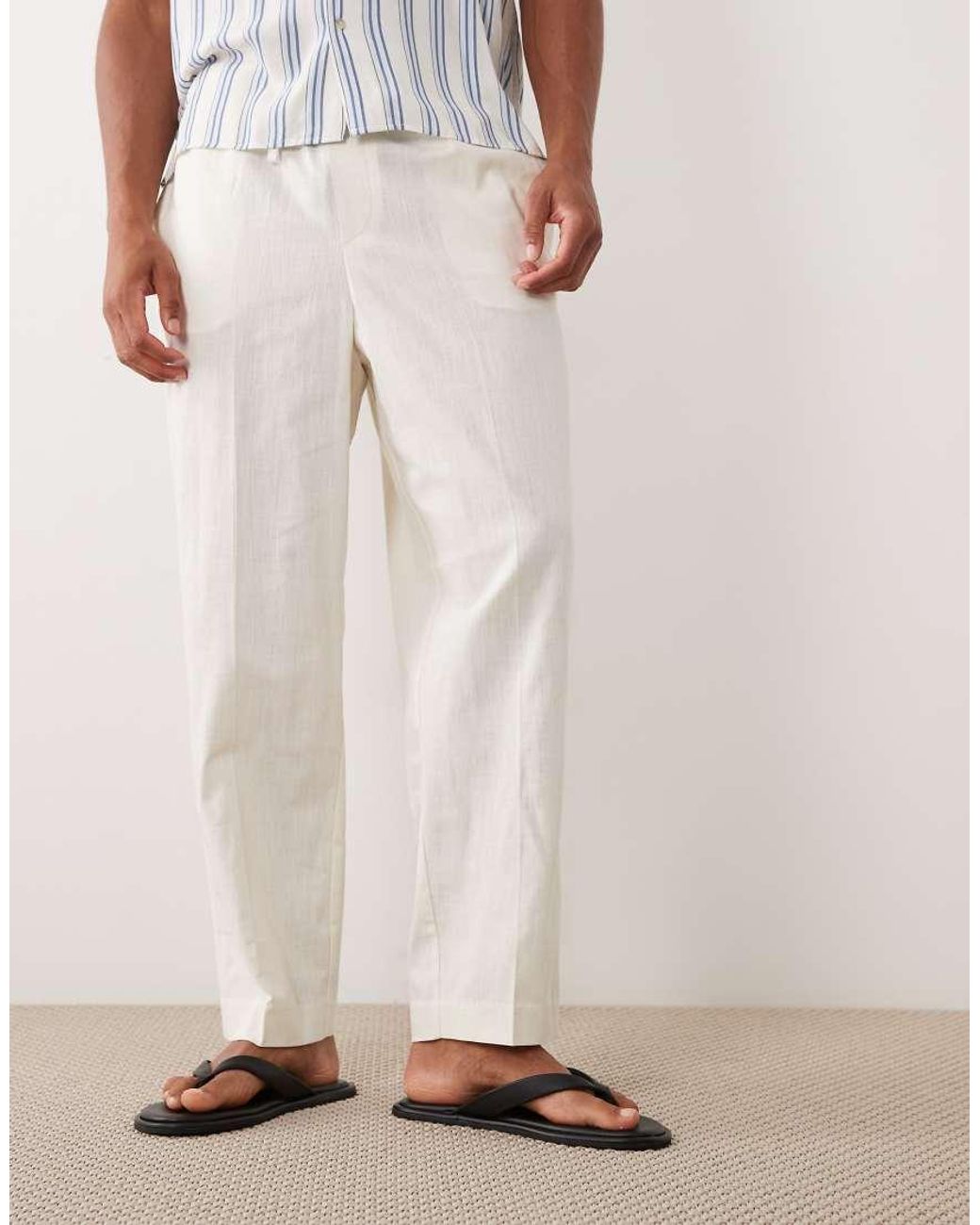 ASOS White Tailored Relaxed Tapered Linen Look Pants for men