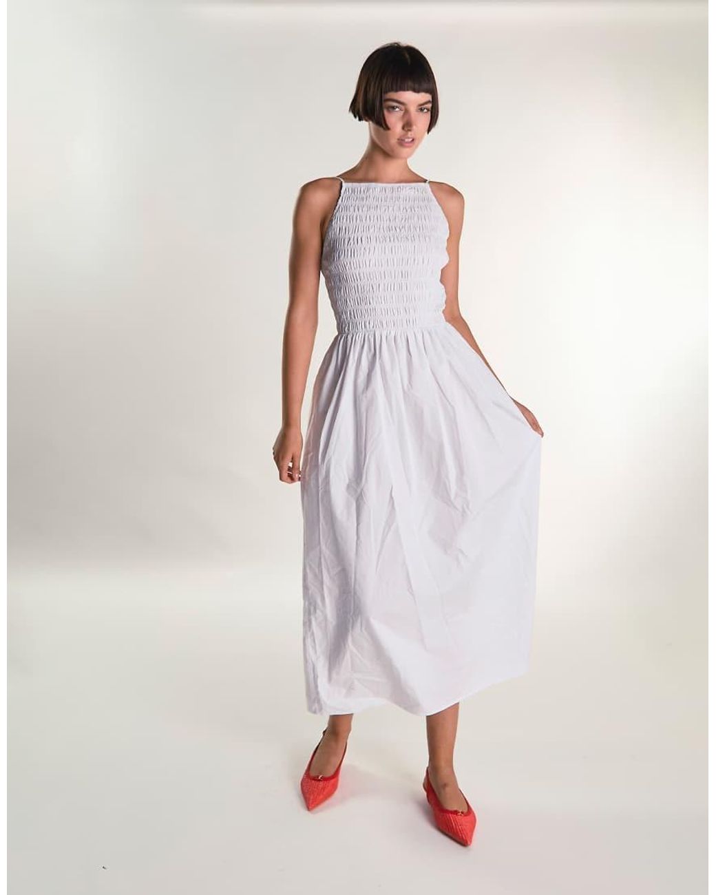 Glamorous White Shirring Body Maxi Dress