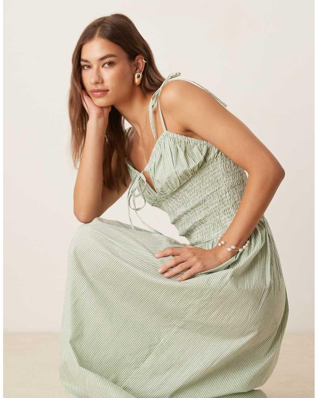 esmé studios Natural Esmee Exclusive Shirred Detail Maxi Beach Dress