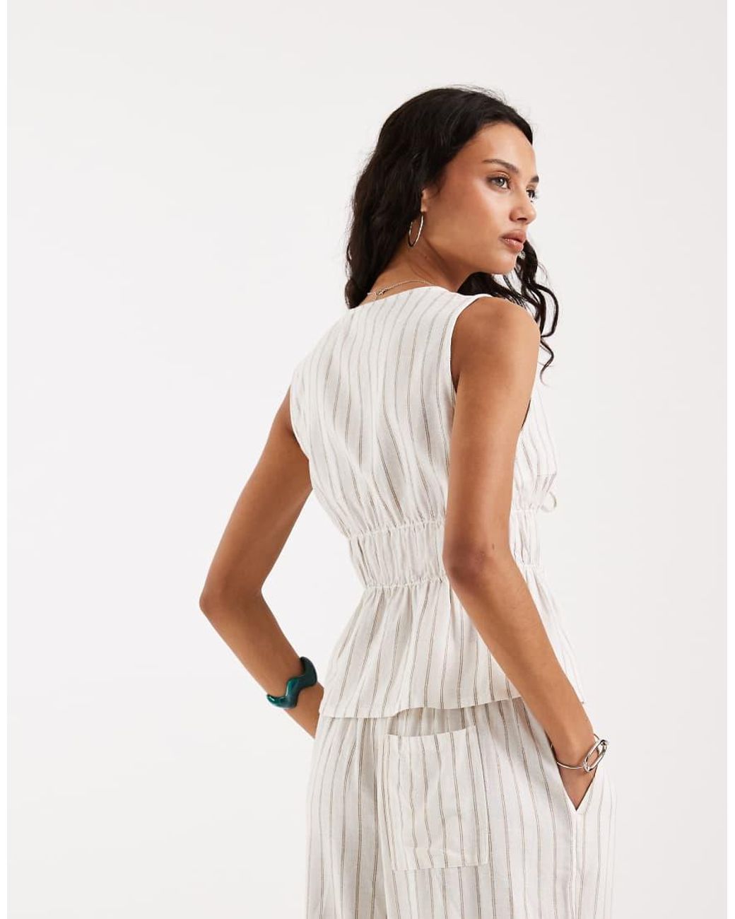 JJXX White Linen Blend Tie Up Front Top