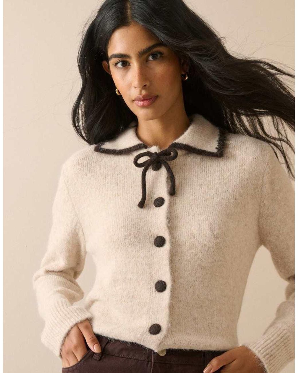 Nobody's Child Natural Contrast Collar Cardigan