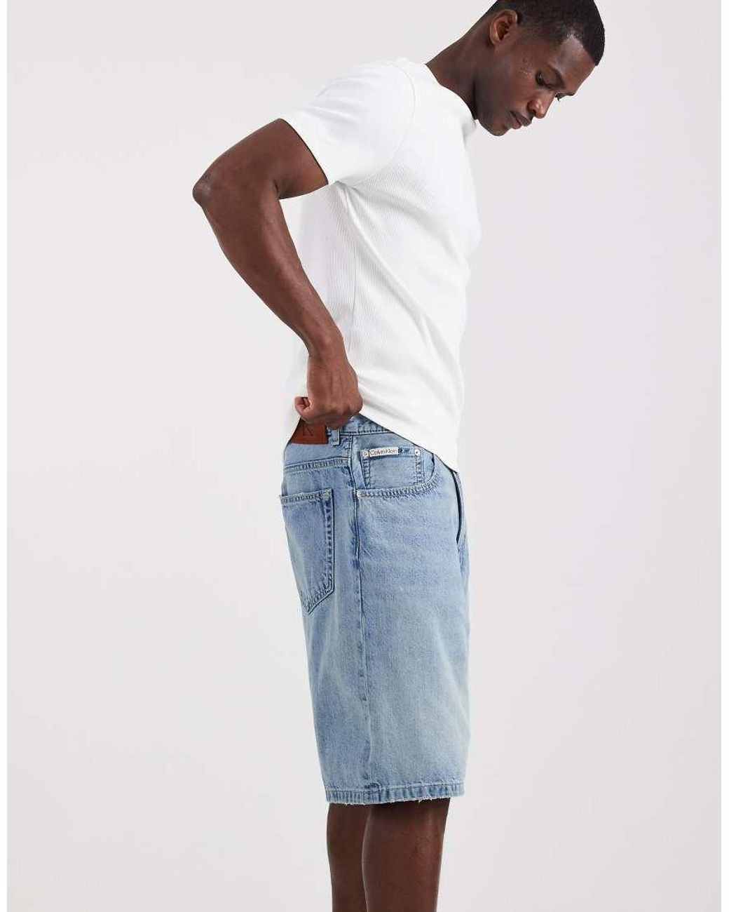 Calvin Klein Blue 90s Relaxed Fit Linen-mix Denim Shorts for men
