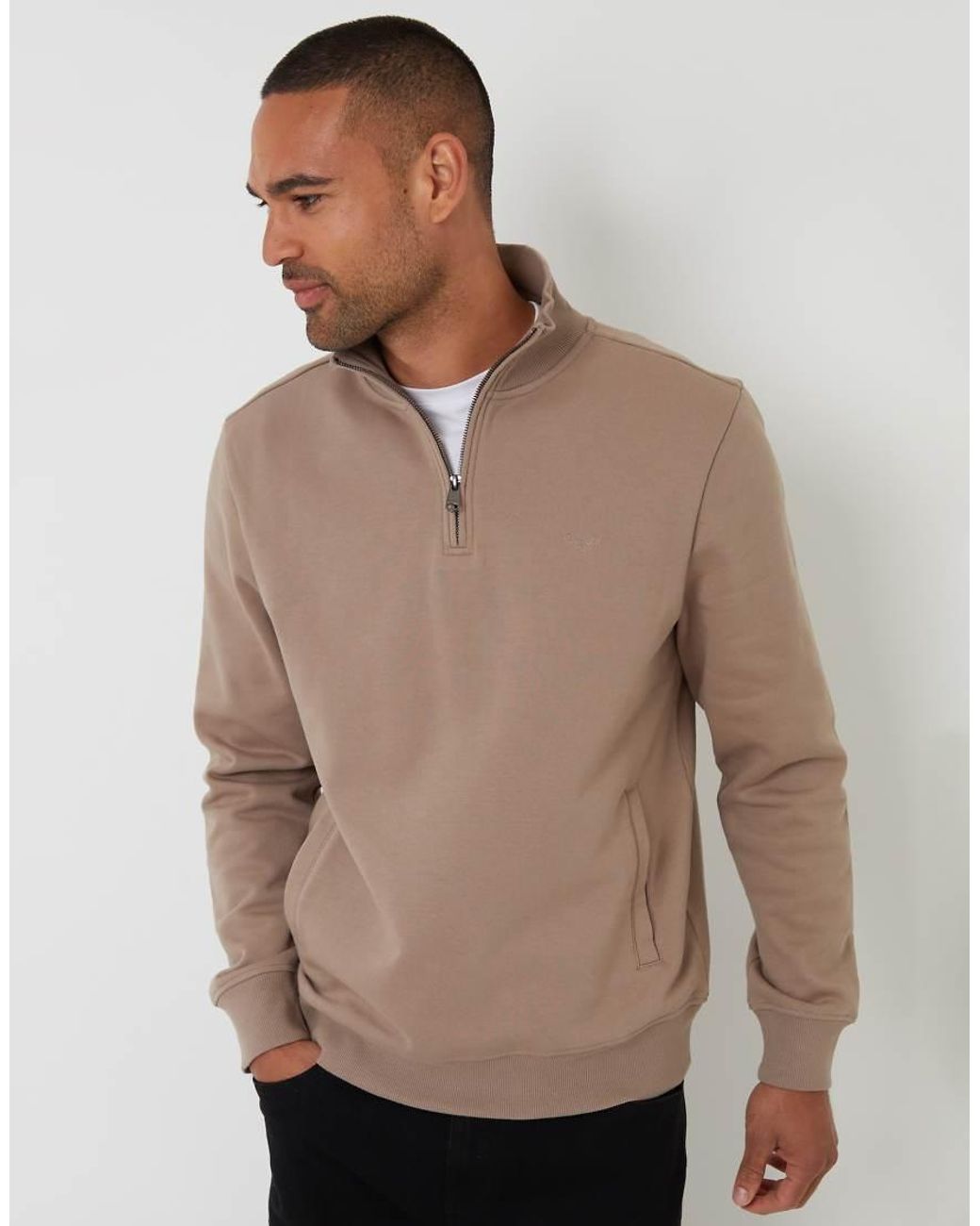 Threadbare Brown Quarter Zip Sweatshirt for men