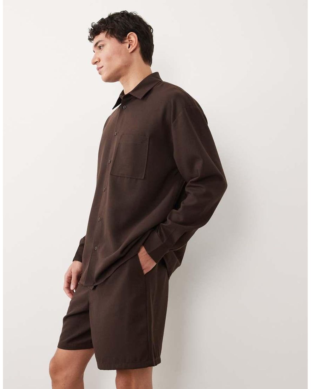 New Look Brown Linen Look Pull On Shorts for men