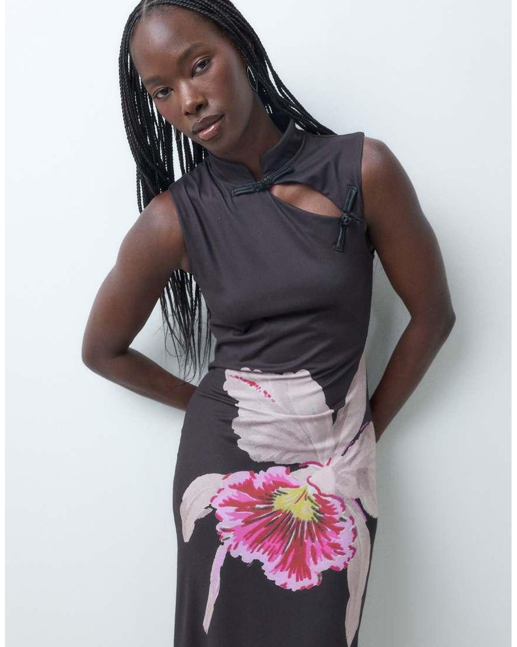 ASOS Gray Sleeveless Mandarin Style Maxi Dress
