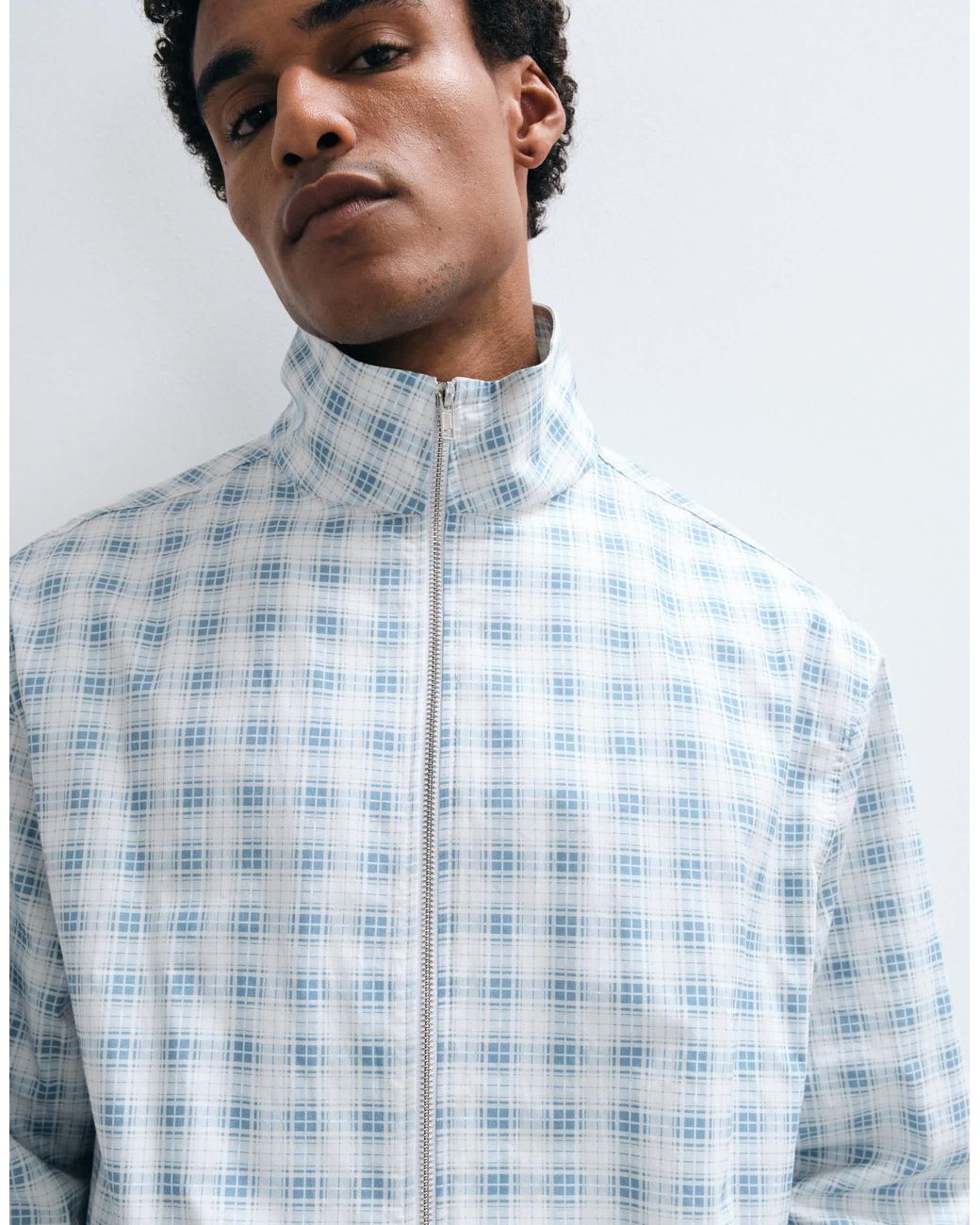 ASOS Blue Boxy Oversized Zip Through Funnel Neck Jacket for men