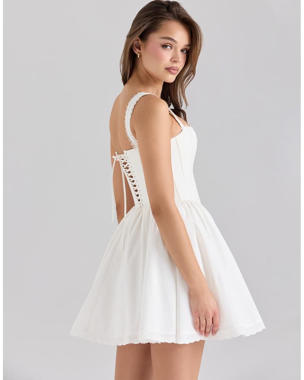 House Of Cb White Ami Stretch Cotton Corset Mini Dress