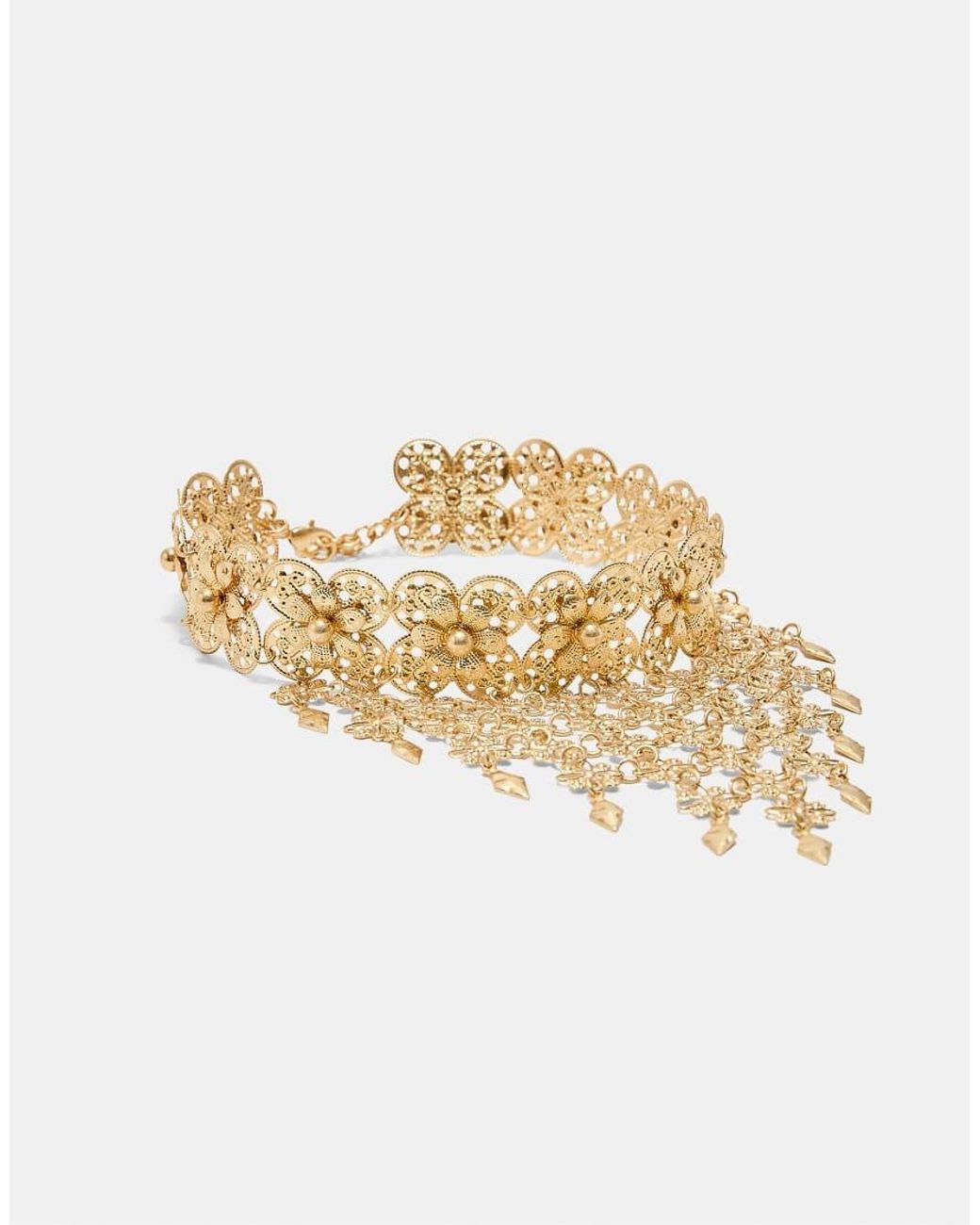 Stradivarius Metallic Floral Cascade Choker