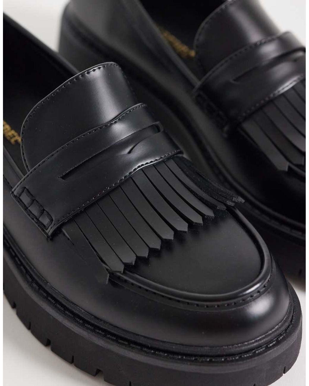 London Rebel Black Palmer Tassel Chunky Loafers