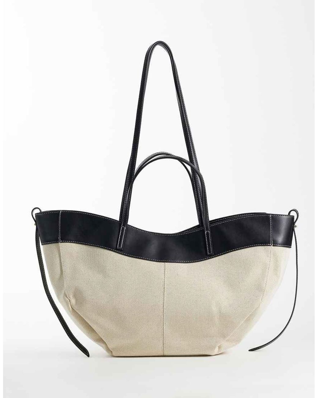 Gina Tricot White Canvas Tote Bag With Faux Leather Trim