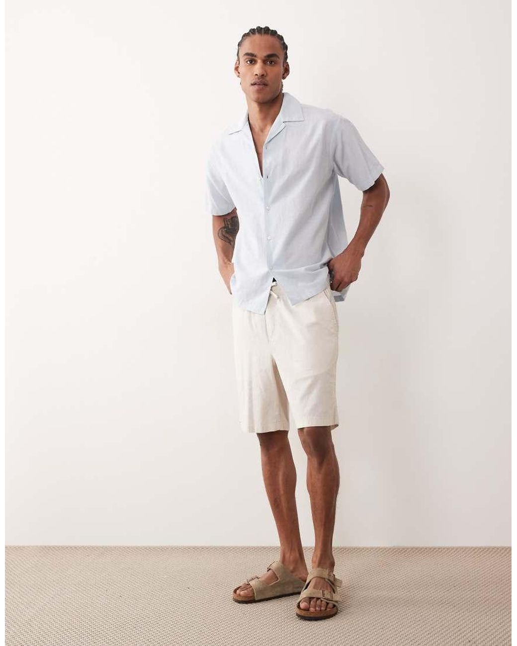 Jack & Jones White Short Sleeve Linen Blend Shirt for men