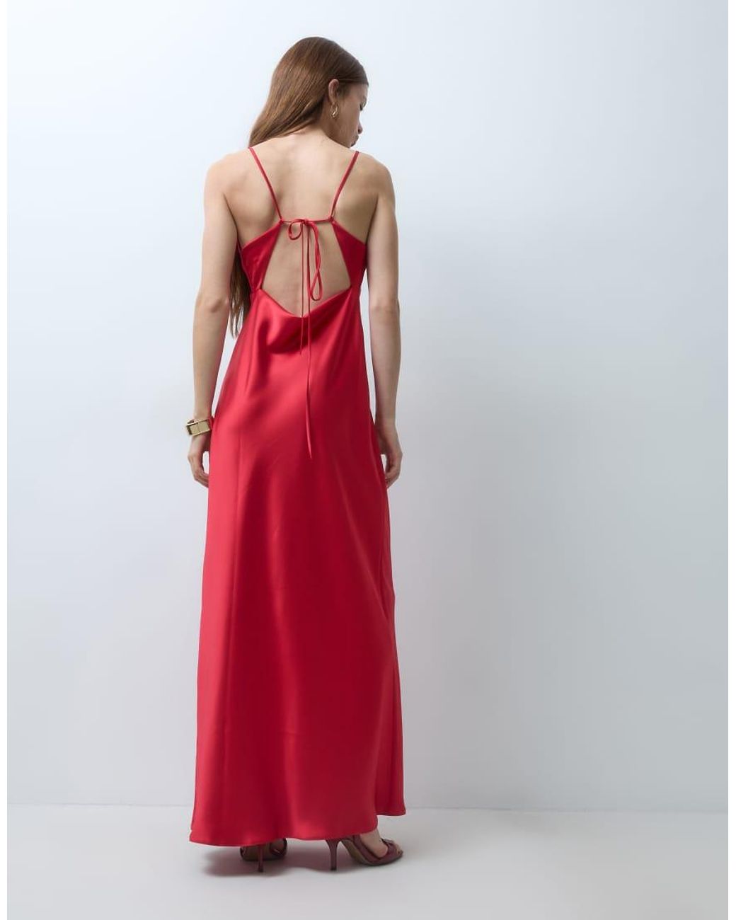 Miss Selfridge Red Satin Tie Back Maxi Dress