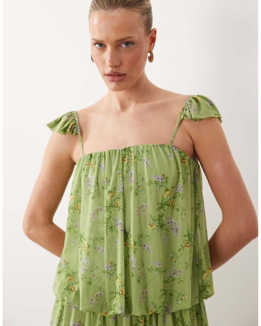 ASOS Green Printed Bubble Hem Mini Dress