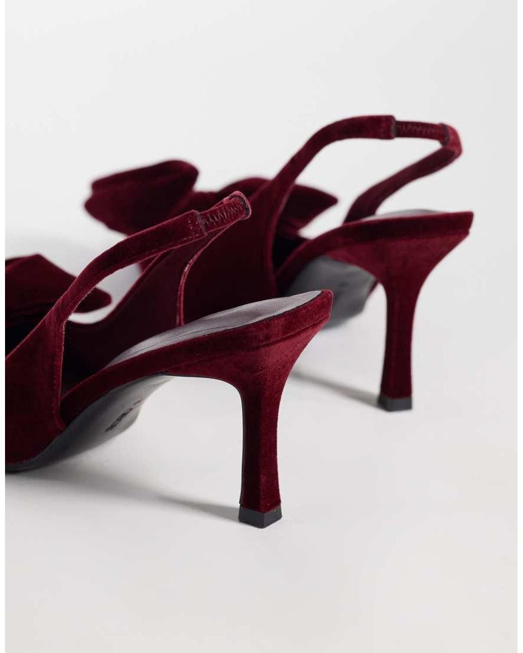 Asos Design Wide Fit Purple Shine Slingback Bow Detail Mid Heeled Shoes