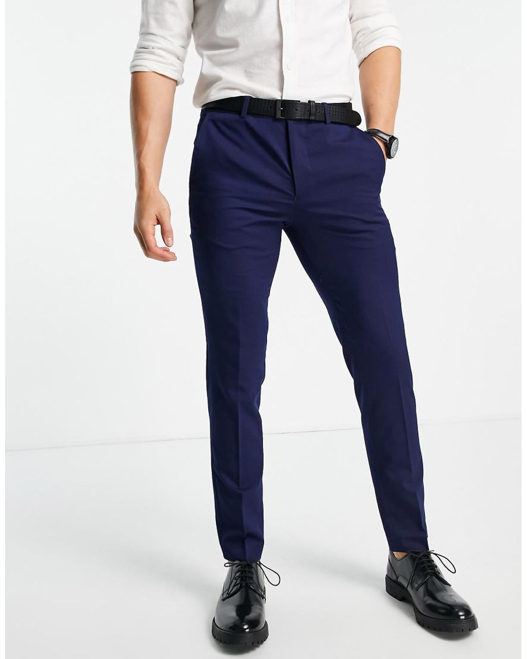 Jack & Jones Blue Franco Super Slim Fit Tailored Trousers for men