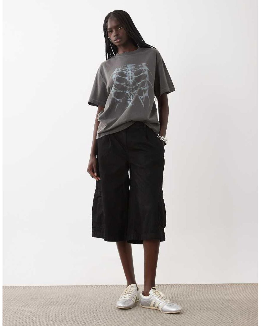 ASOS Gray Short Sleeve Oversized Graphic Top With Skeleton