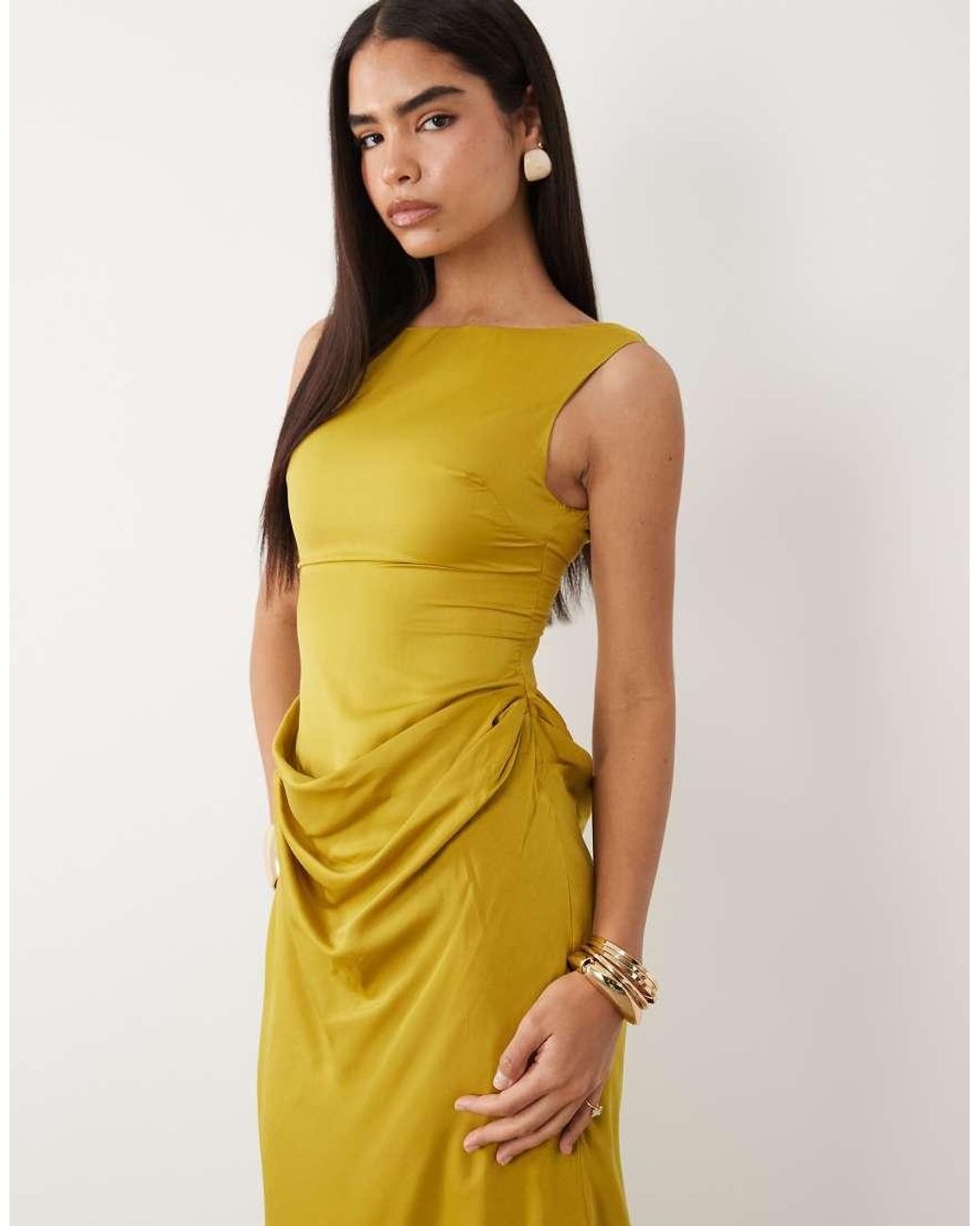 ASOS Metallic Satin High Neck Drape Skirt Maxi Dress