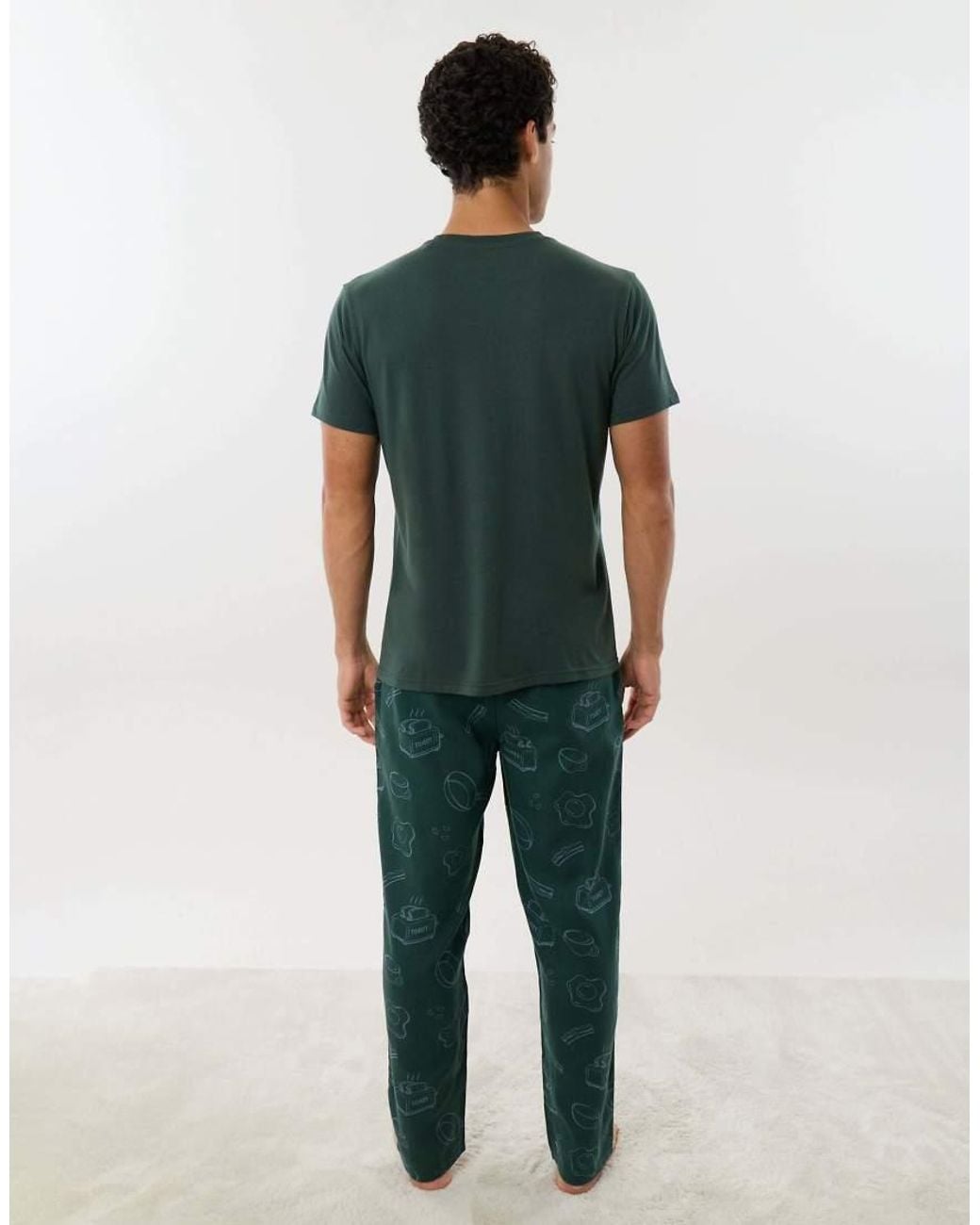 Threadbare Green Breakfast Print Christmas Pyjama Set for men
