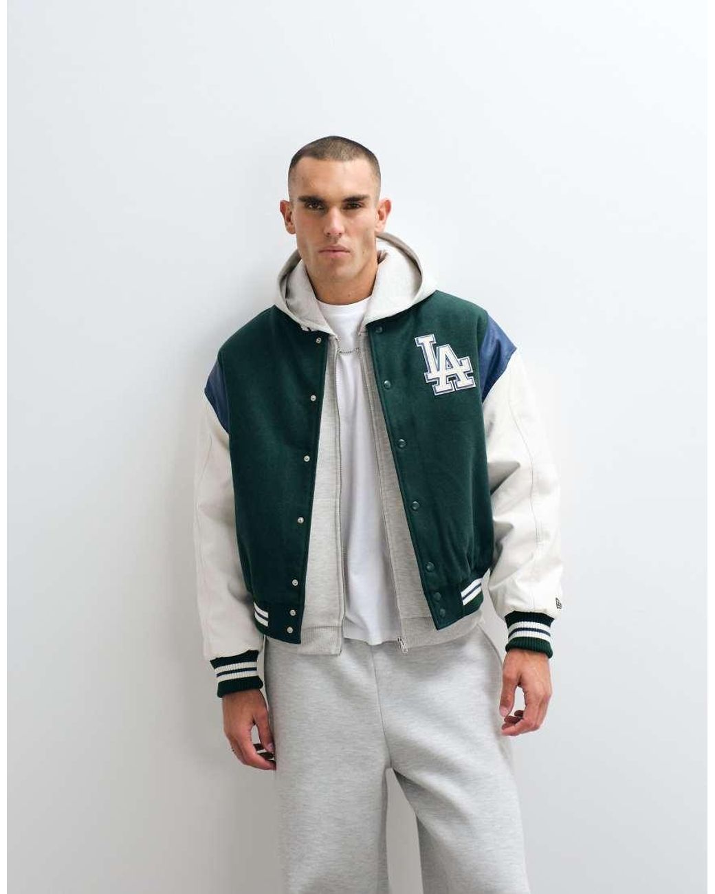 KTZ White La Dodgers Wool Mix Varsity Jacket for men