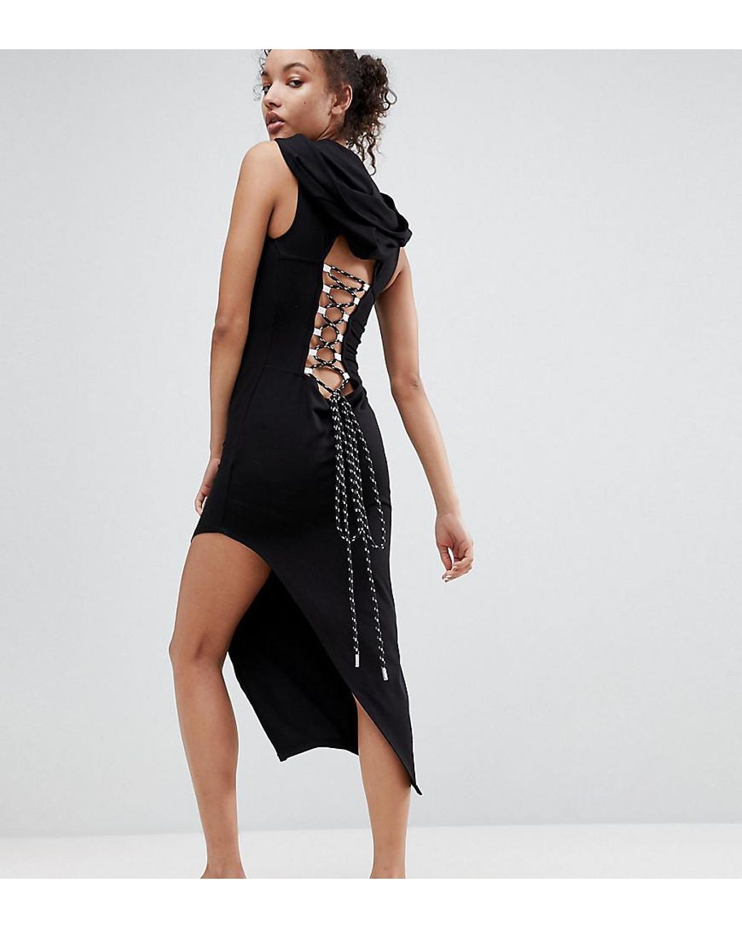 Ivy Park Lace Up Cutaway Dress in Black | Lyst