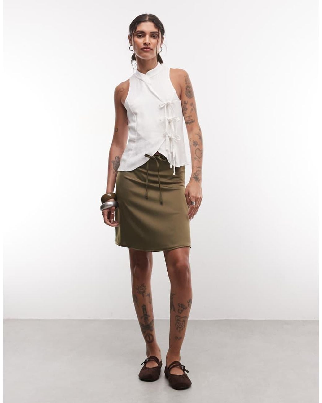 Reclaimed Vintage White Linen Mandarin Collar Blouse