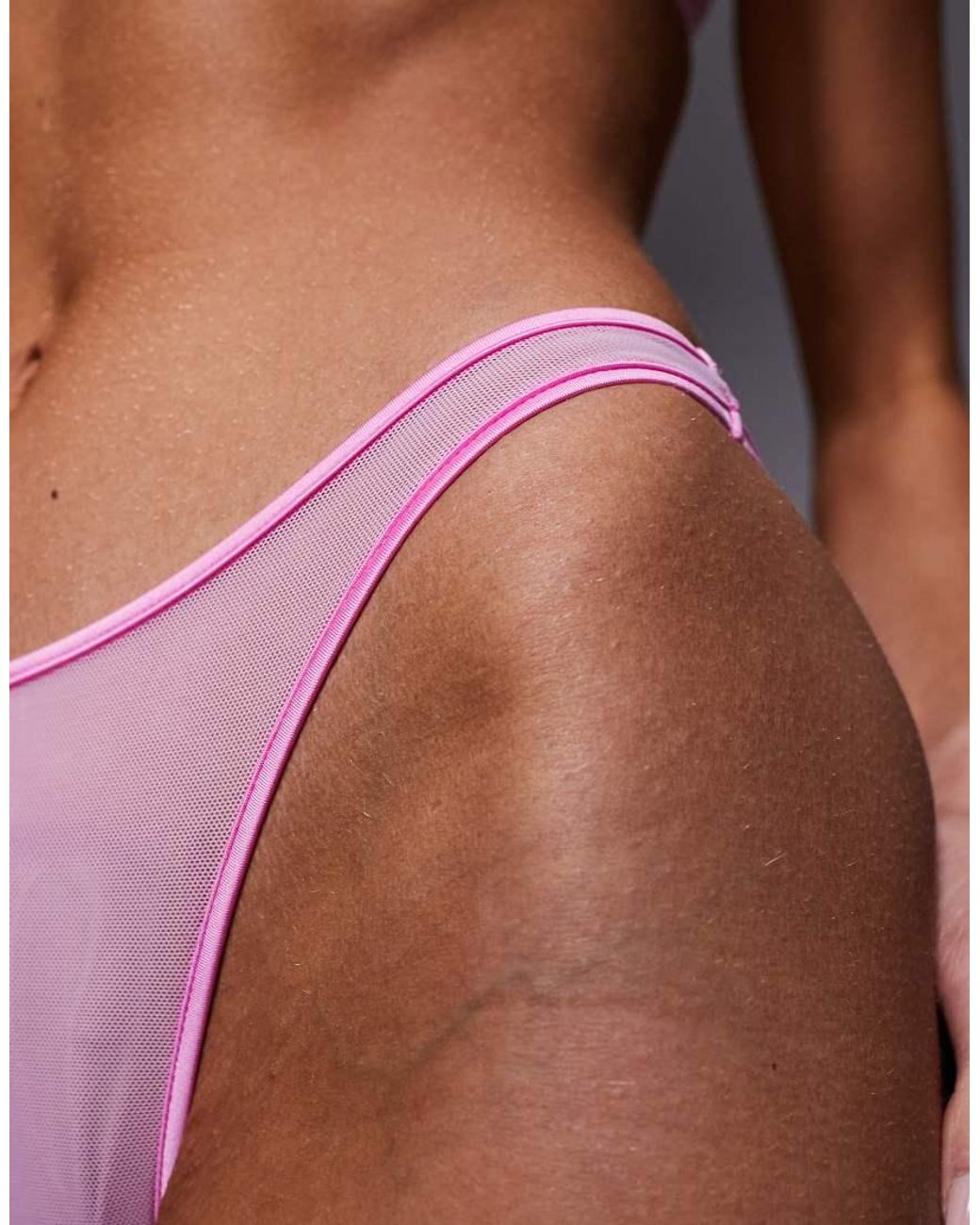 ASOS Pink Lennox Sheer Mesh High Leg Brazilian With Satin Binding