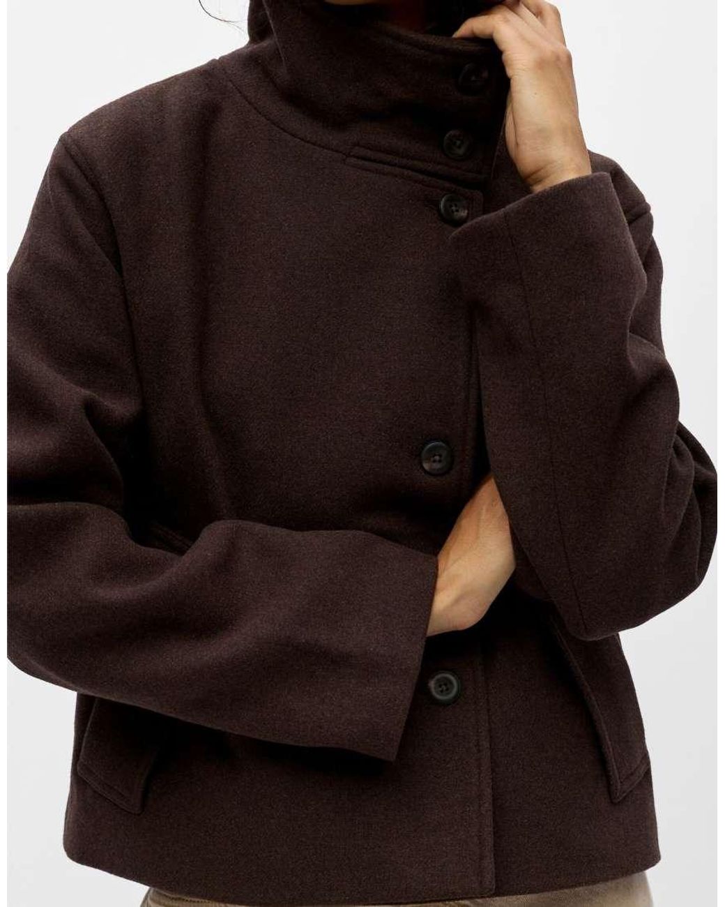 Object Brown Riki Wool Blend Short Jacket